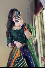 Swagiwear Kataan Silk 3 Piece Embroidered Lehenga - 