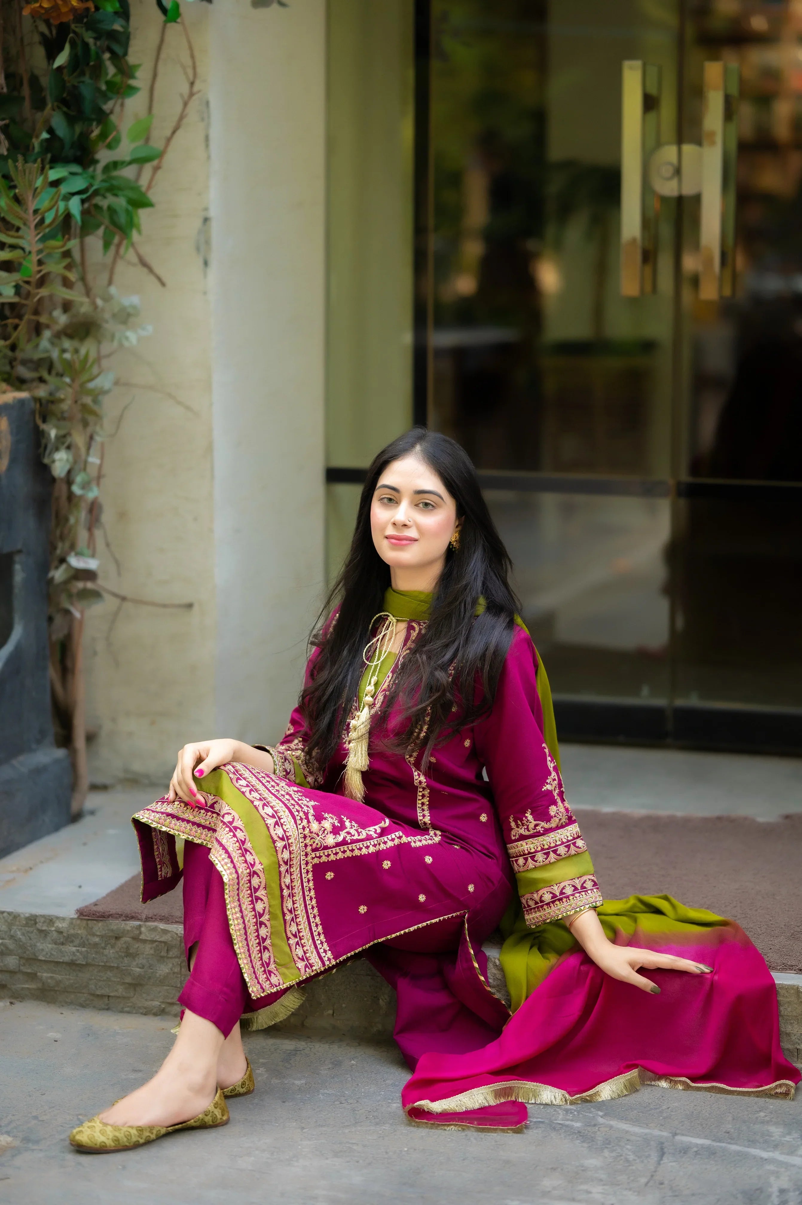 Swagiwear MEENA 3-PC Front fully lawn Emb with bamber chiffon dubbta Embroidered 