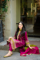 Swagiwear MEENA 3-PC Front fully lawn Emb with bamber chiffon dubbta Embroidered 