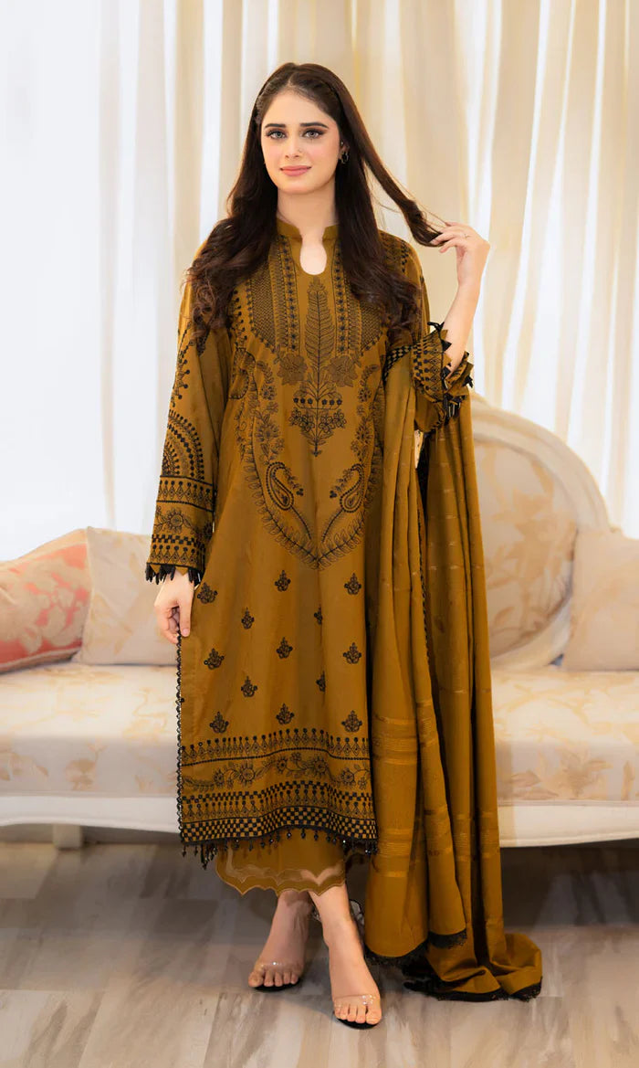Swagiwear Baroque - 3PC Dhanak Embroidered Suit - 