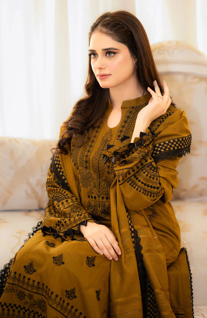 Swagiwear Baroque - 3PC Dhanak Embroidered Suit - 