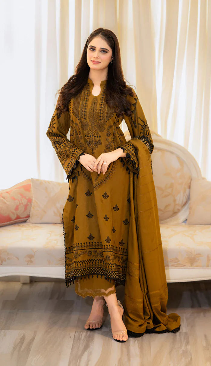 Swagiwear Baroque - 3PC Dhanak Embroidered Suit - 