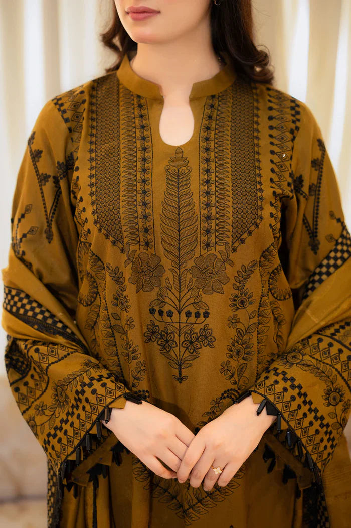 Swagiwear Baroque - 3PC Dhanak Embroidered Suit - 