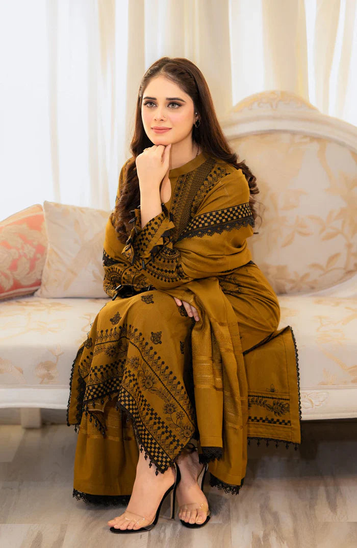 Swagiwear Baroque - 3PC Dhanak Embroidered Suit - 