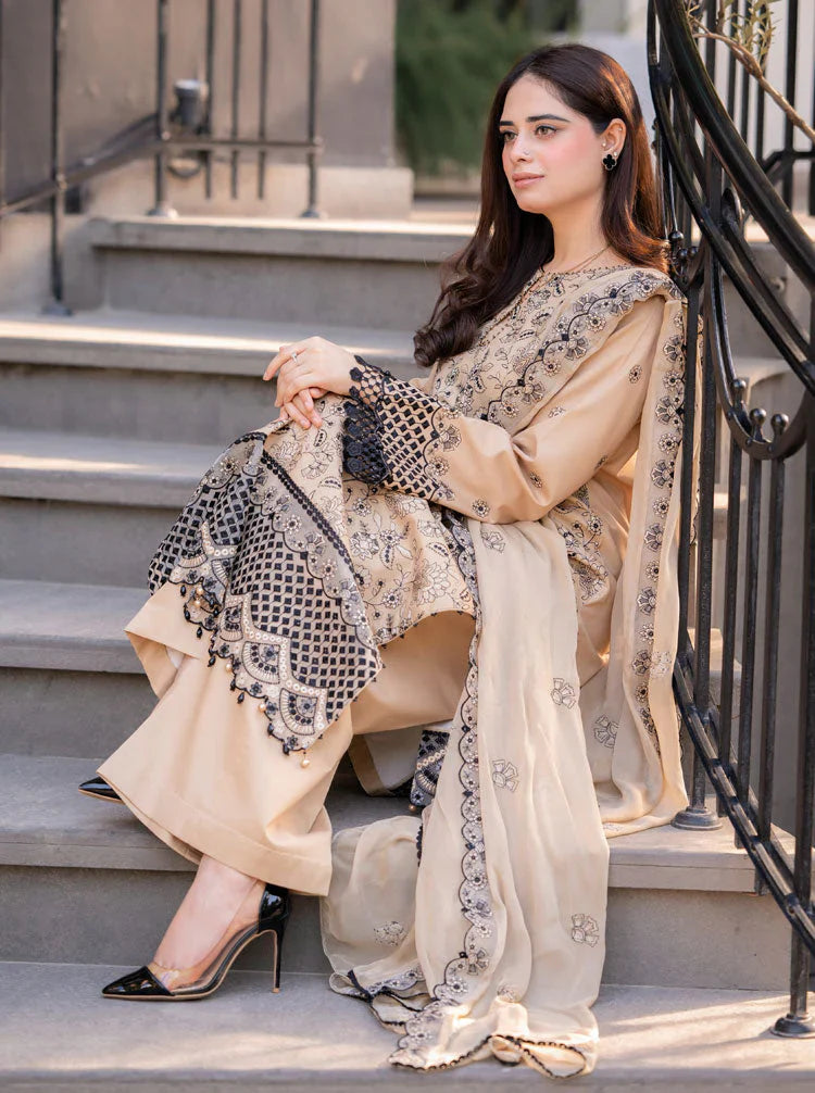 Swagiwear Jade - 3PC Dhanak Chickenkari Embroidered Suit - 