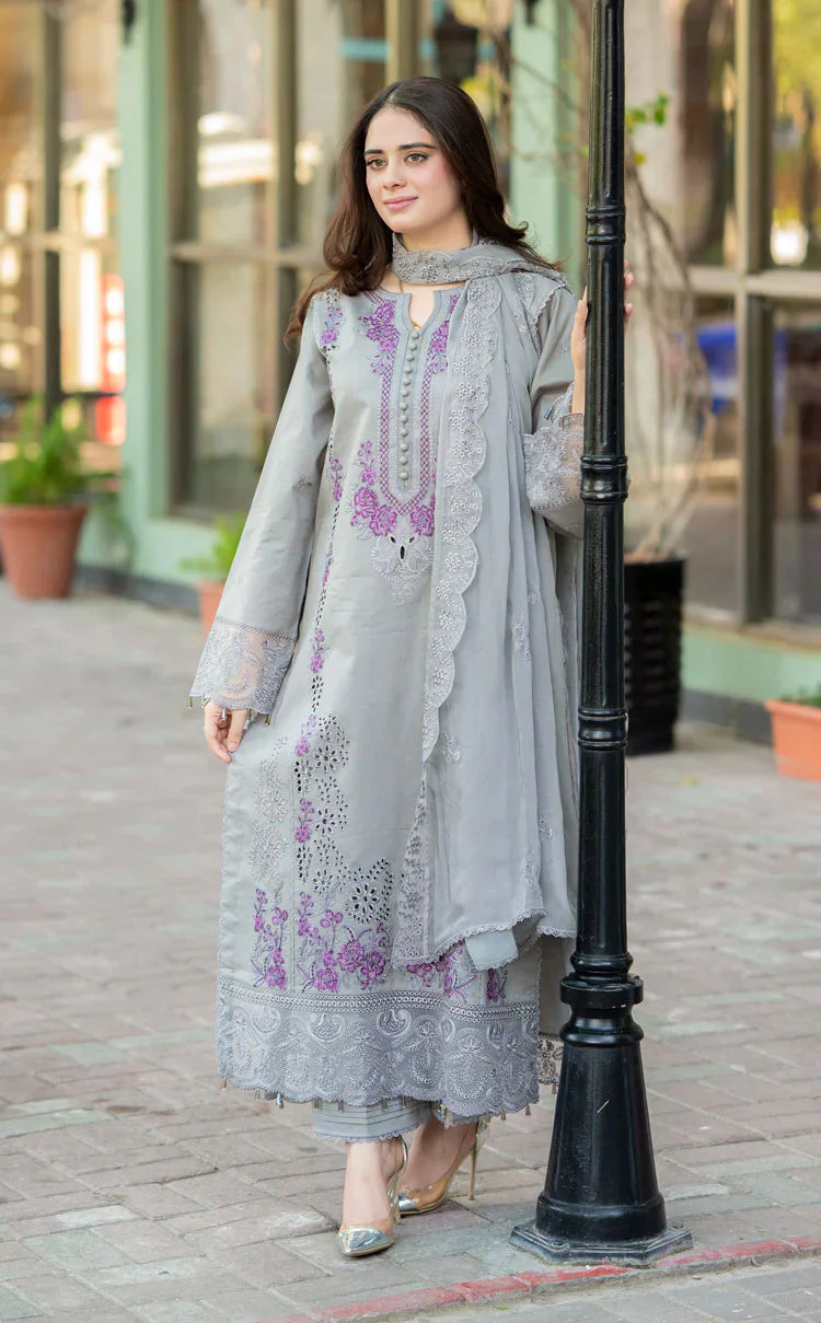 Swagiwear Mushq - 3PC Dhanak ChickenKari Embroidered Suit - 