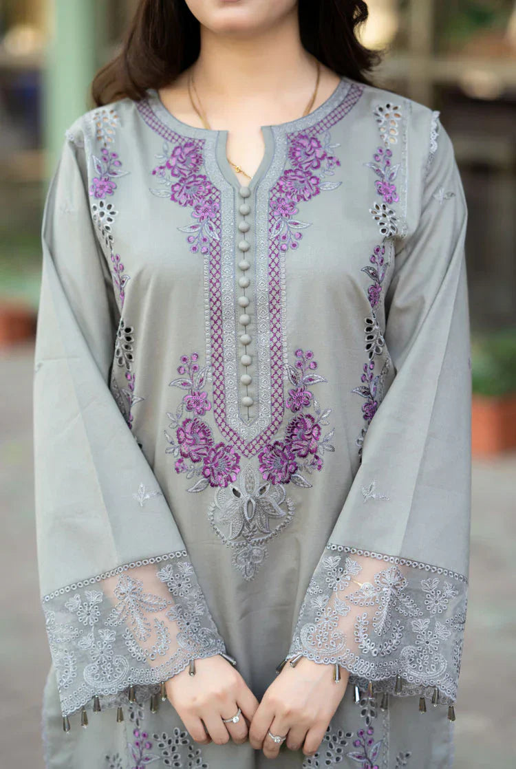Swagiwear Mushq - 3PC Dhanak ChickenKari Embroidered Suit - 