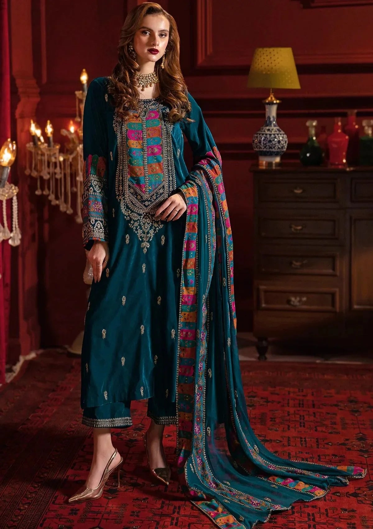 Swagiwear Asim Jofa - 3pc Embroidered Velvet Dress - 