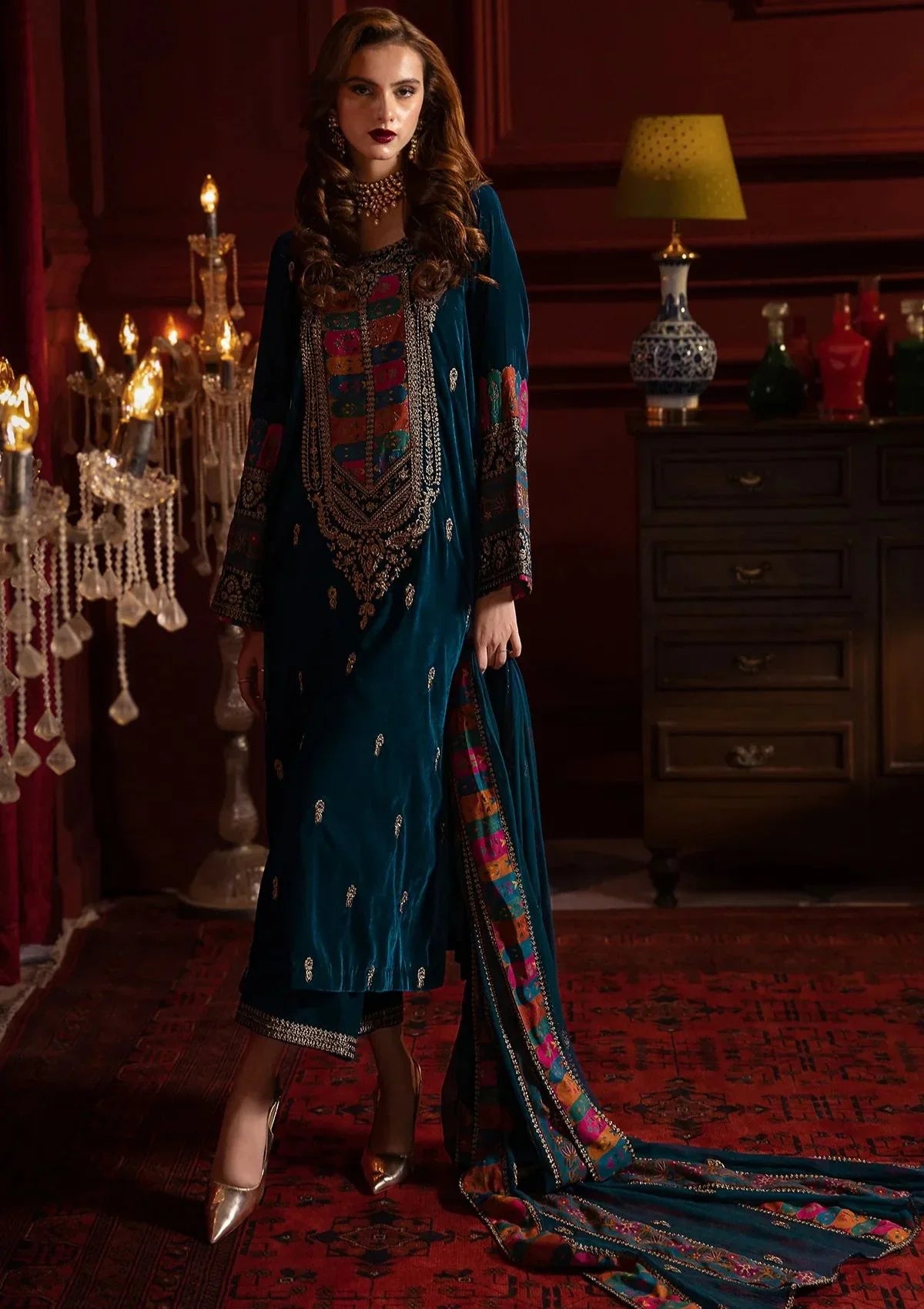 Swagiwear Asim Jofa - 3pc Embroidered Velvet Dress - 