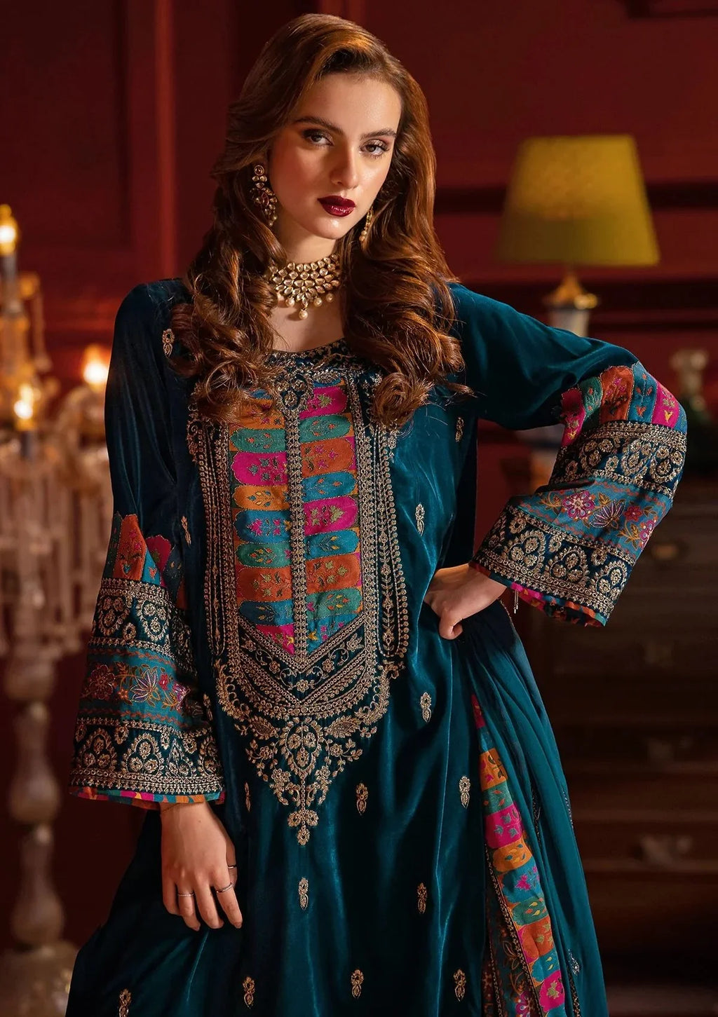 Swagiwear Asim Jofa - 3pc Embroidered Velvet Dress - 