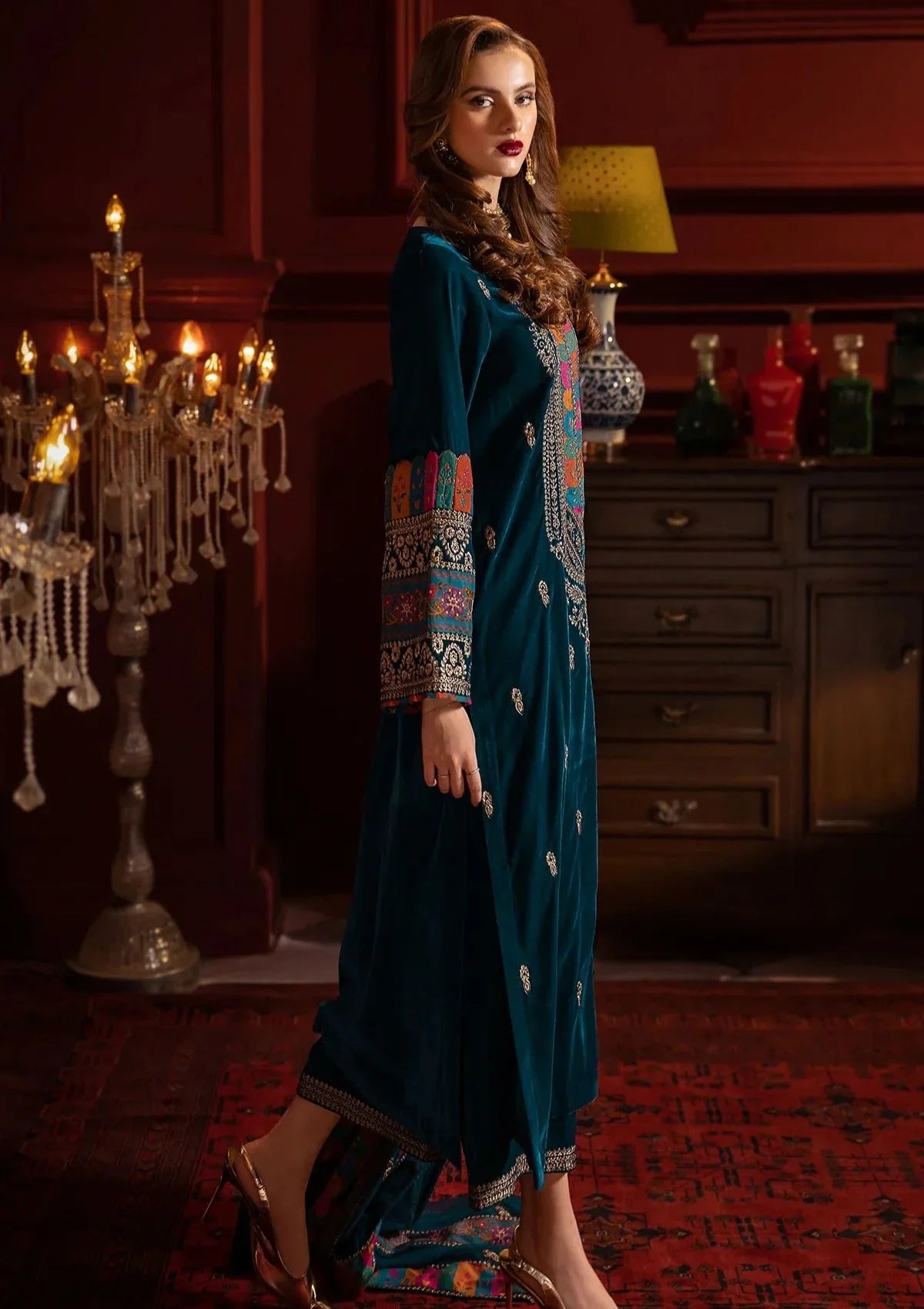 Swagiwear Asim Jofa - 3pc Embroidered Velvet Dress - 