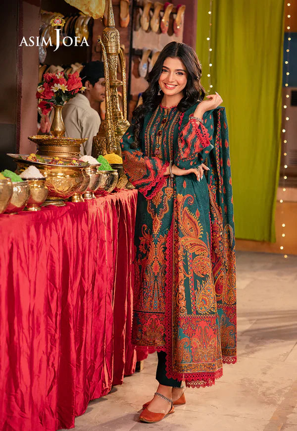 Swagiwear Asim Jofa - Winter 3PC Karandi Digital Print Dress - 