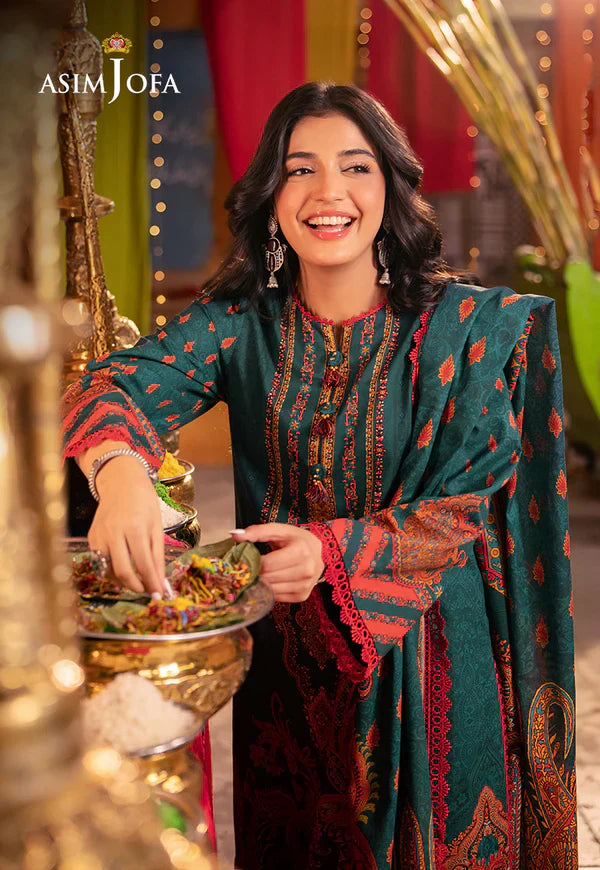 Swagiwear Asim Jofa - Winter 3PC Karandi Digital Print Dress - 