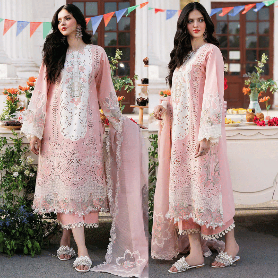 3 Piece Unstitched Heavy Embroidered Chickan Kari Lawn Suit ( Full Embroidered Organza Dupatta ) Sw926