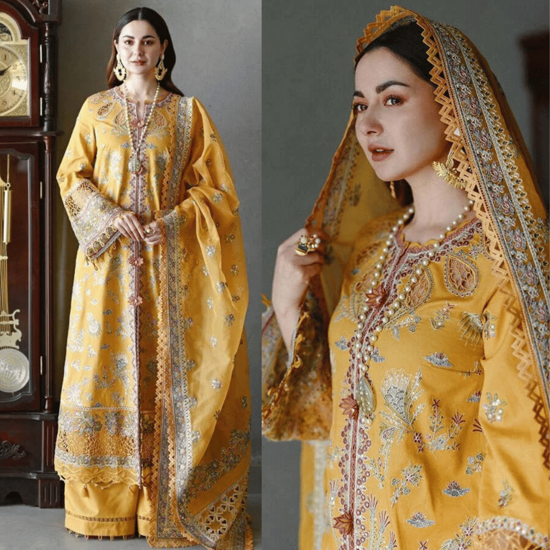 3 Piece Unstitched Heavy Embroidered Lawn Suit ( Four Sided Embroidered Organza Dupatta ) Sw927
