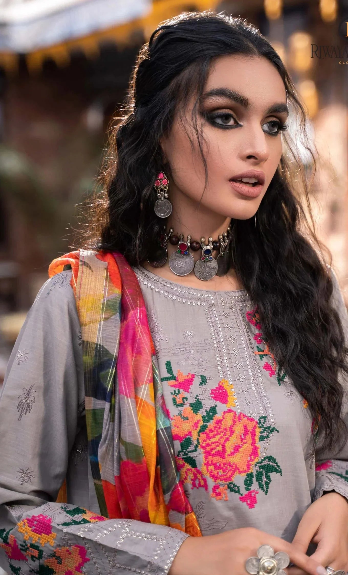 Swagiwear  Winter Unstitched 3PCs Embroidered Dhanak Dress With Diamond Monar Printed Dupatta