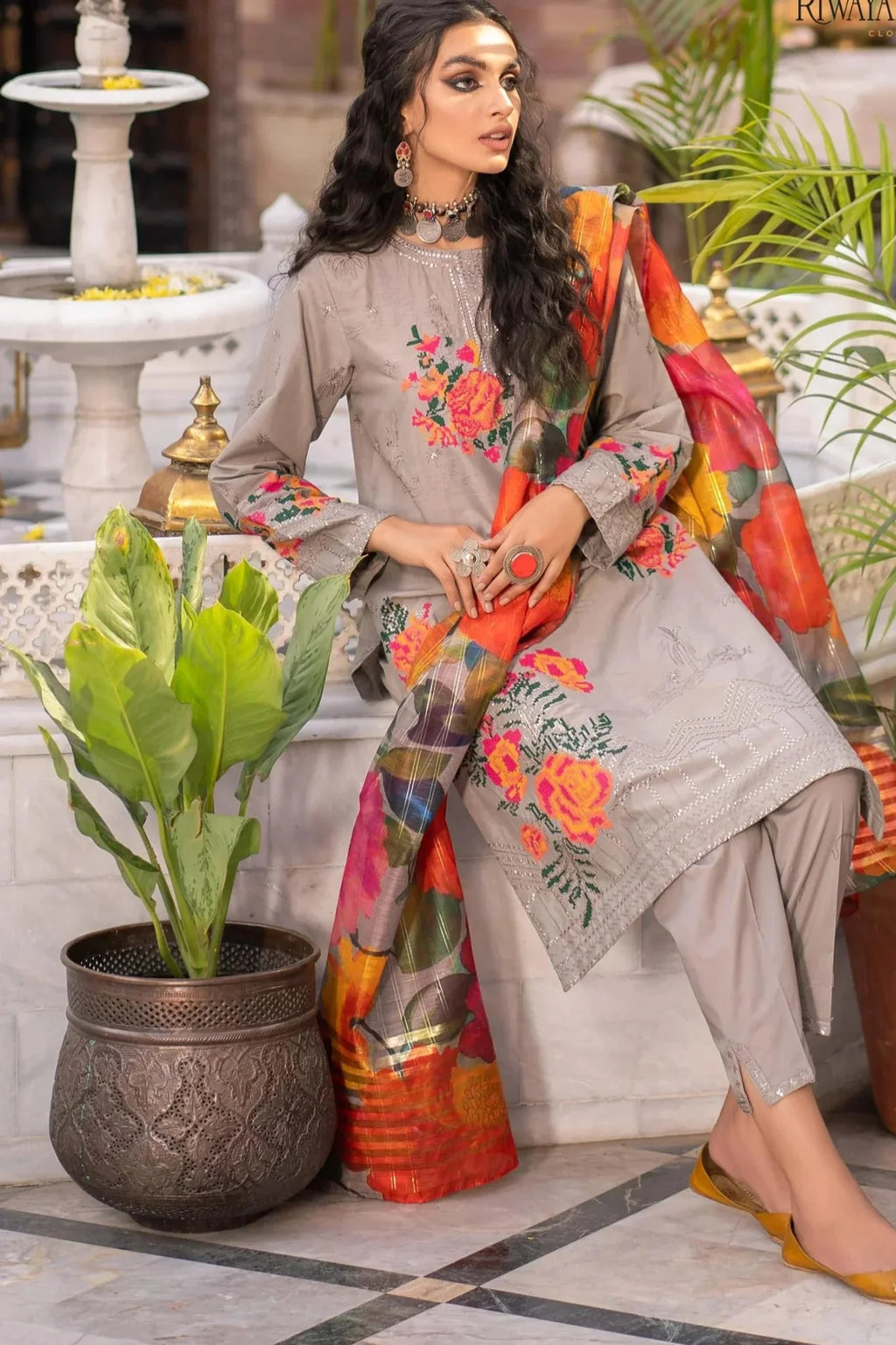 Swagiwear  Winter Unstitched 3PCs Embroidered Dhanak Dress With Diamond Monar Printed Dupatta