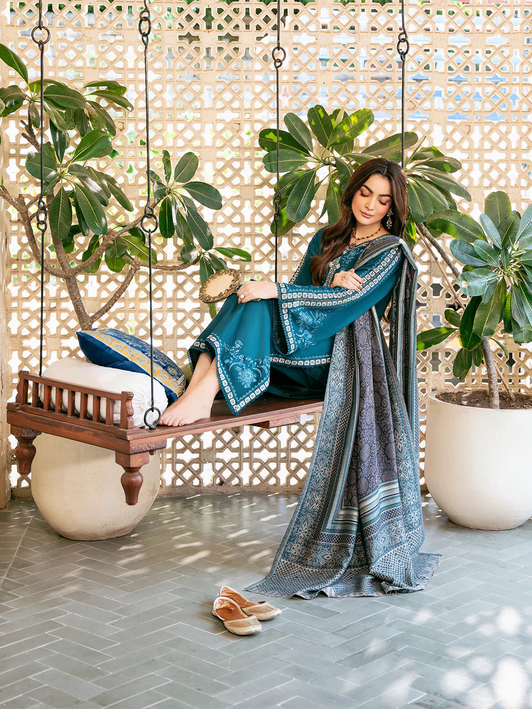 Swagiwear izel - Winter 3PC Dhanak Embroidered Suit - 