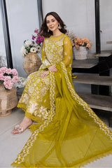 Azure -Embroidered 3pc Lawn dress with embroidered chiffon dupatta. Sw728