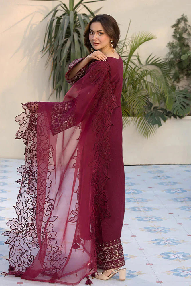 Swagiwear Velvet 3-Piece Dress with Embroidered Organza Dupatta - 