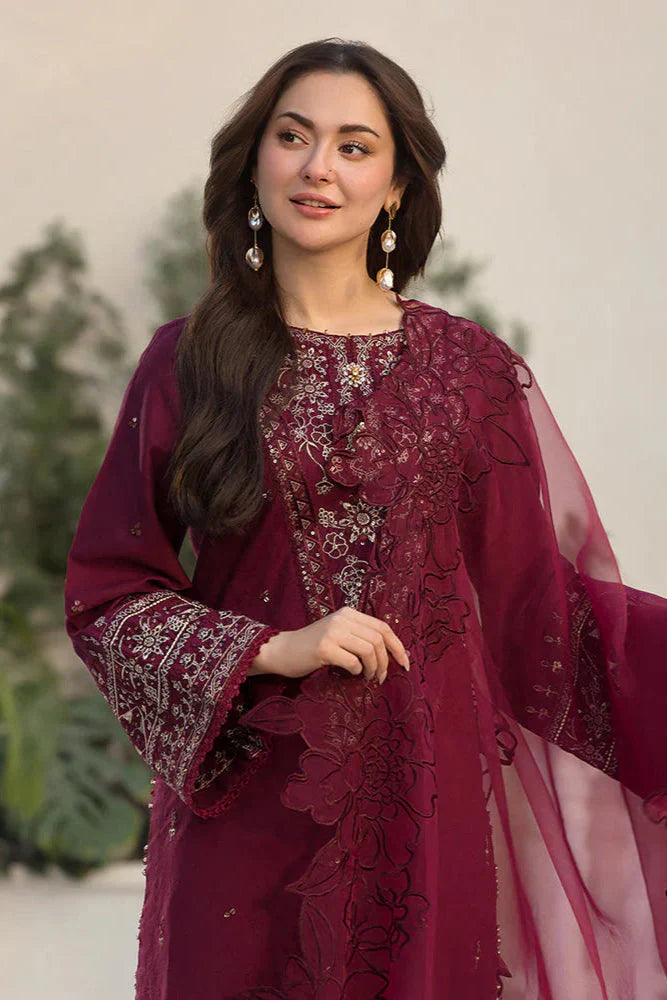Swagiwear Velvet 3-Piece Dress with Embroidered Organza Dupatta - 