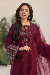 Swagiwear Velvet 3-Piece Dress with Embroidered Organza Dupatta - 