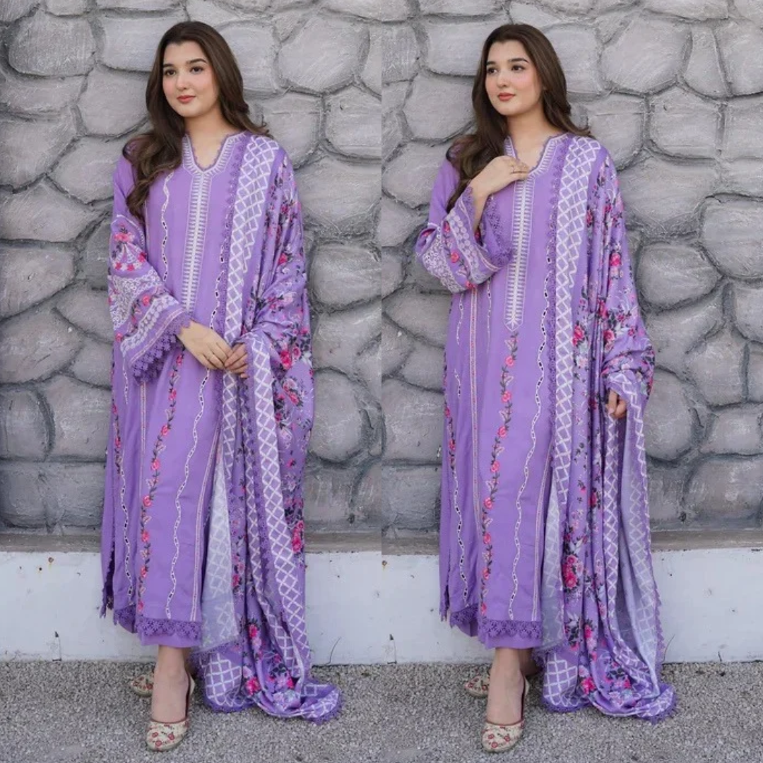 Saira Rizwan - 3PC Dhanak Chikankari Embroidered Shirt Pashmina Printed Dupatta - Sw1565