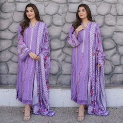 Saira Rizwan - 3PC Dhanak Chikankari Embroidered Shirt Pashmina Printed Dupatta - Sw1565