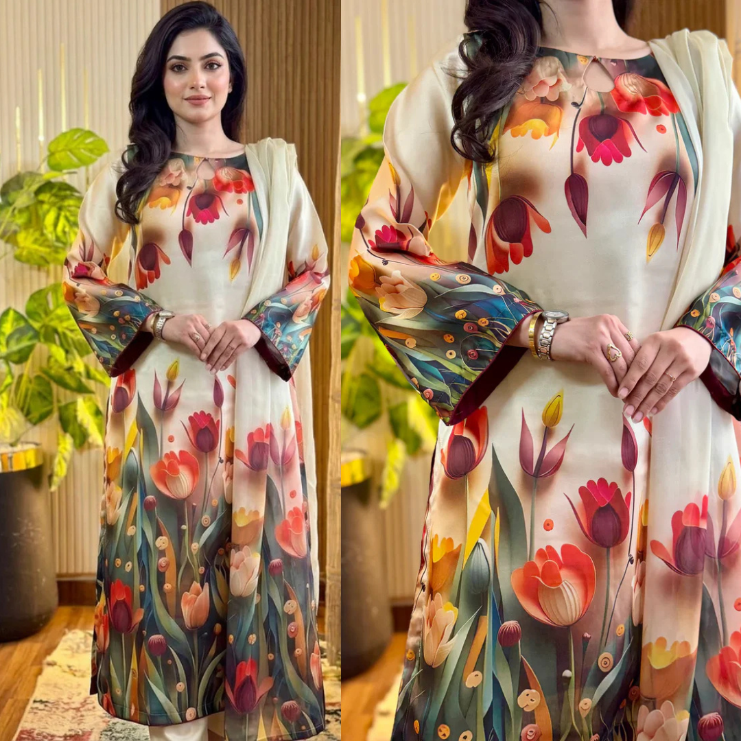 Maria b 3PCS UNSTITCHED SUIT FABRIC Digtal printed Silk - Sw1487