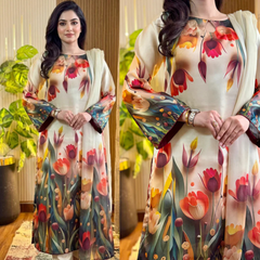 Maria b 3PCS UNSTITCHED SUIT FABRIC Digtal printed Silk - Sw1487