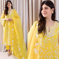 Swagiwear 3PC Lawn Embroidered Shirt With Organza Embroidered Dupatta. 