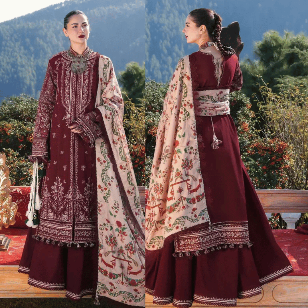 Swagiwear Hussain Rehar - 3PC Dhanak Chickenkari Embroidered Suit - 