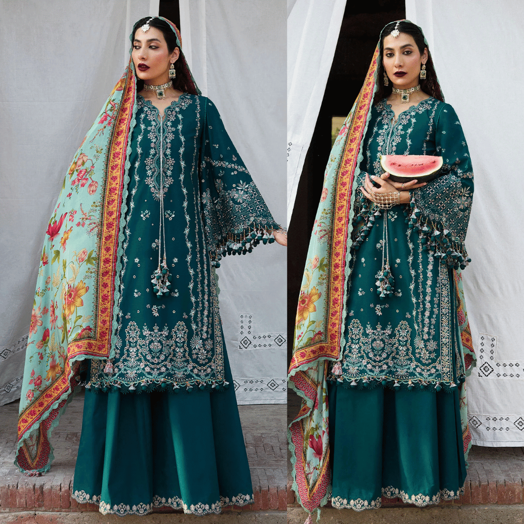 Swagiwear Hussain Rehar - 3PC Dhanak Chickenkari Embroidered Suit - 