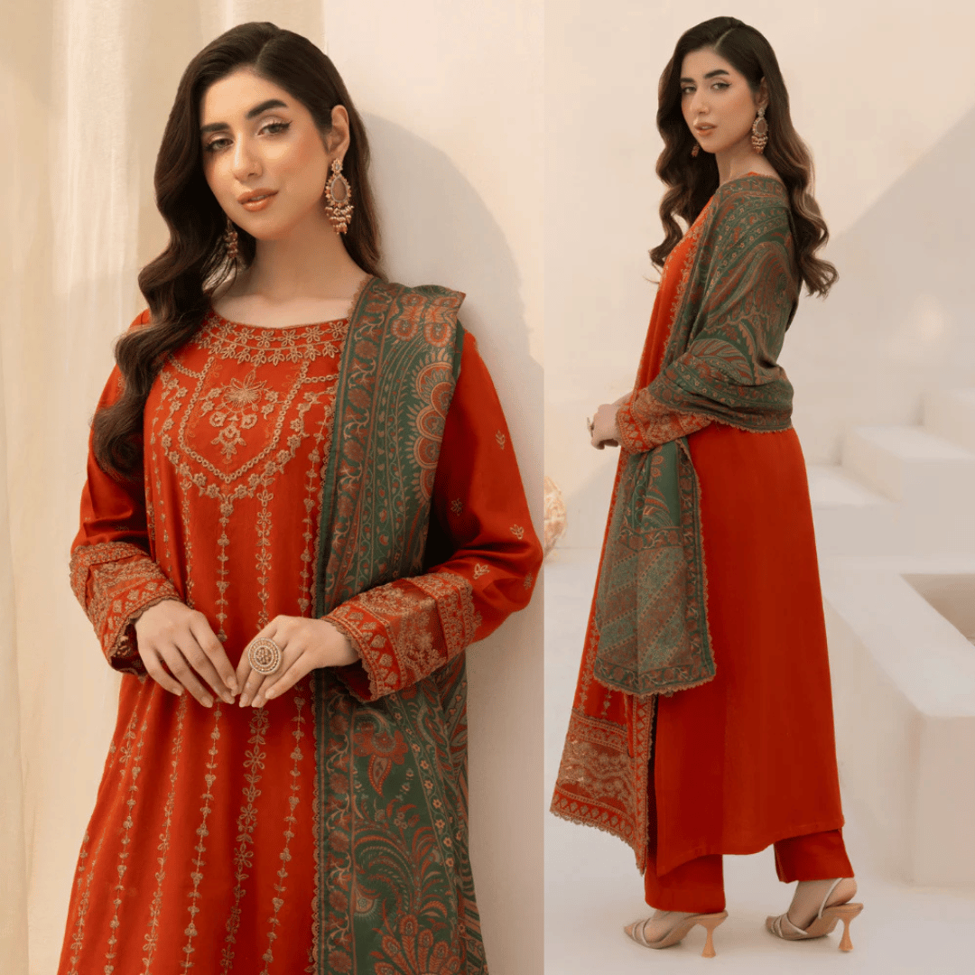 Swagiwear Mohagni - Winter 3PC Dhanak Embroidered Suit - 