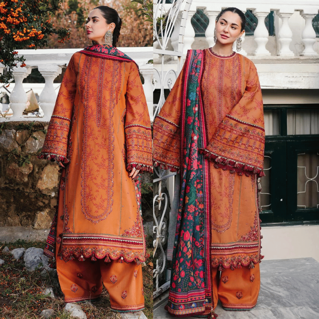 Swagiwear Hussain Rehar - 3PC Dhanak Chickenkari Embroidered Suit - 