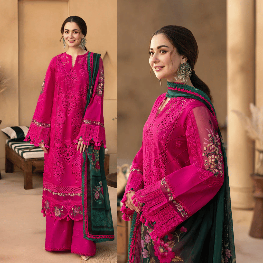 Swagiwear Rehan Rehar 3 Piece Embroidered Dhanak Suit - 