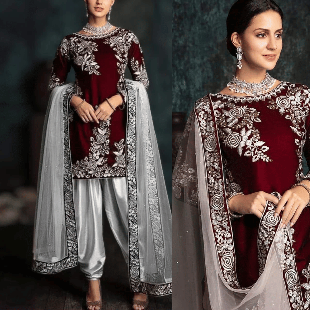 Swagiwear Jazmin - Embroidered Velvet 3-Piece Dress - 