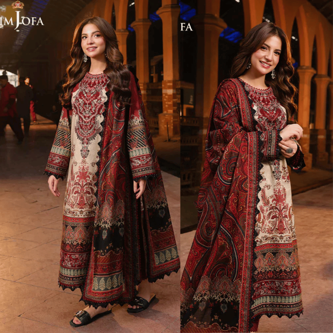 Swagiwear Asim Jofa - Winter 3PC Karandi Digital Print Dress - 