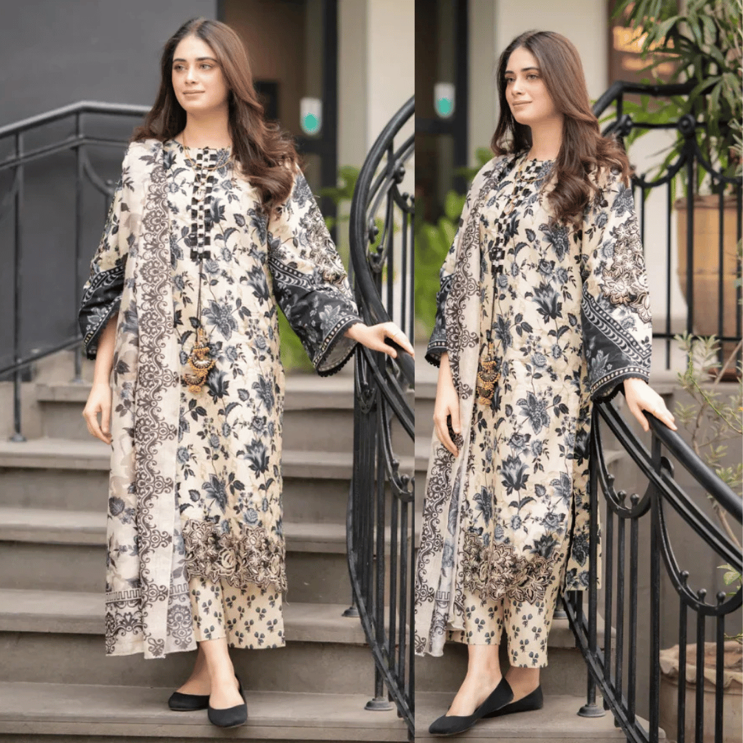Swagiwear Sapphire - Winter 3PC Karandi Digital Print Dress - 