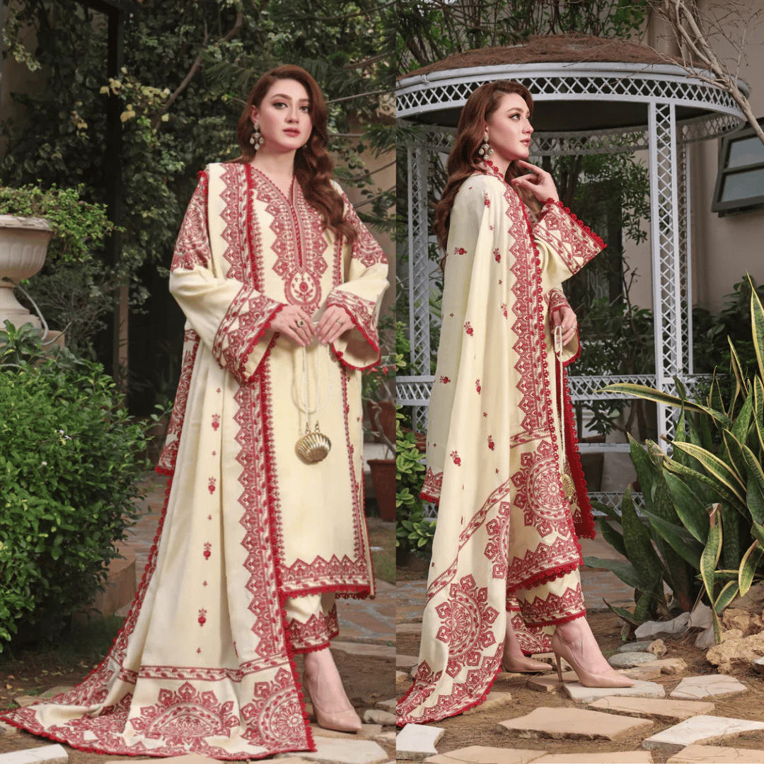 Swagiwear Asim Jofa - 3PC Lawn Embroidered Suit - 