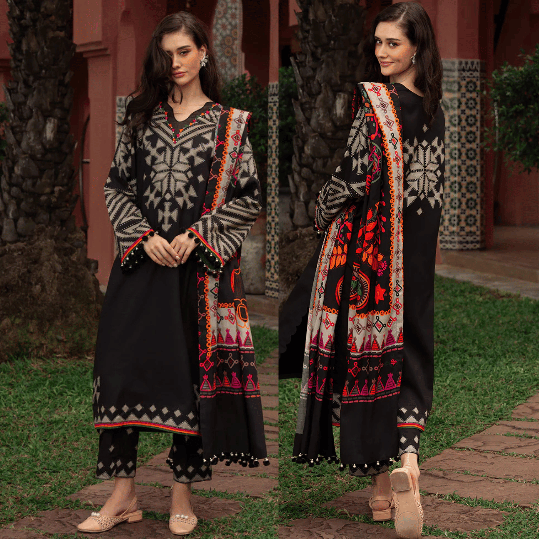 Swagiwear Charizma - Winter 3PC Karandi Digital Print Dress - 