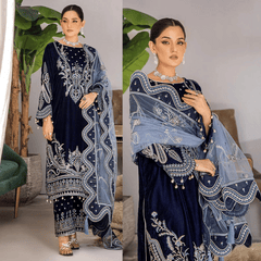 Swagiwear Cross Stitch - Velvet Dress with Embroidered Dupatta - 