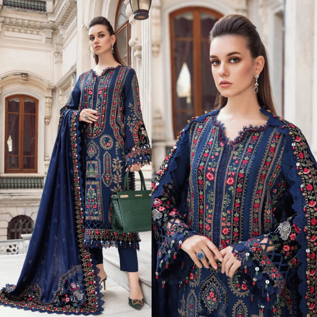 Swagiwear Maria.B- Winter 3PC Dhanak Embroidered Suit - 