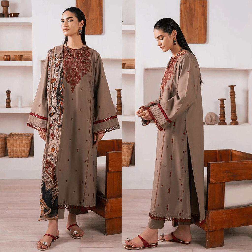 Swagiwear Baroque - 3PC Dhanak Embroidered Suit - 