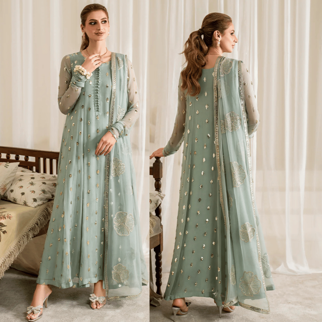 Swagiwear Iznik - Chiffon 3 Piece Sequin Embroidered Dress - 