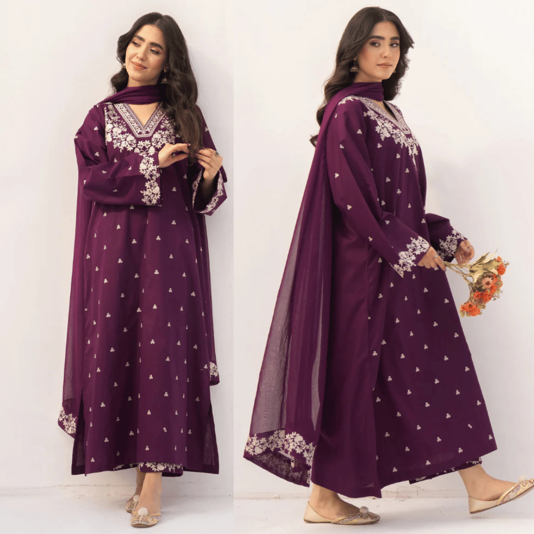 Swagiwear Dyot - 3PC Lawn Embroidered Suit - 