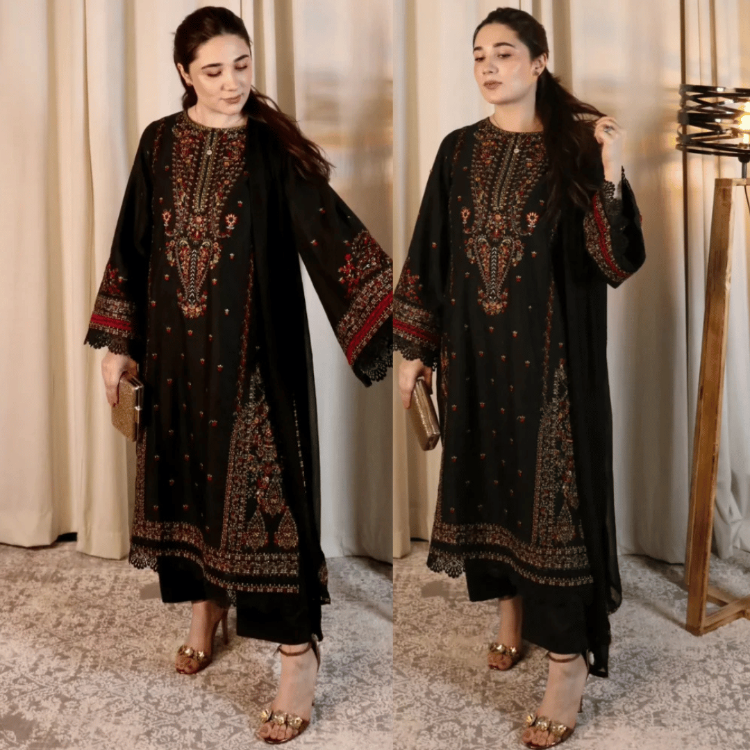 Swagiwear Zara Shahjahan - Winter 3PC Dhanak Embroidered Suit - 