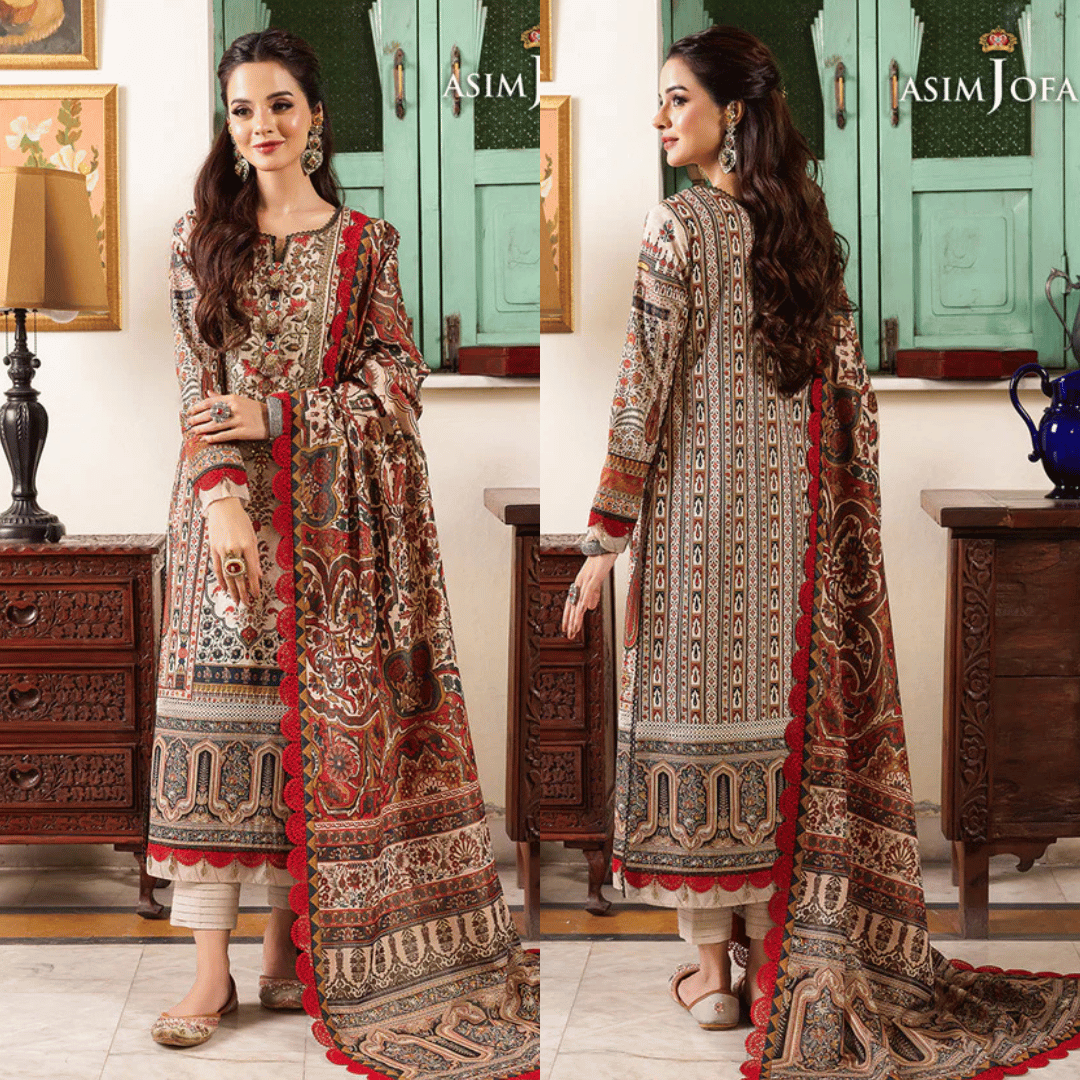 Swagiwear Asim Jofa - Winter 3PC Karandi Digital Print Dress - 