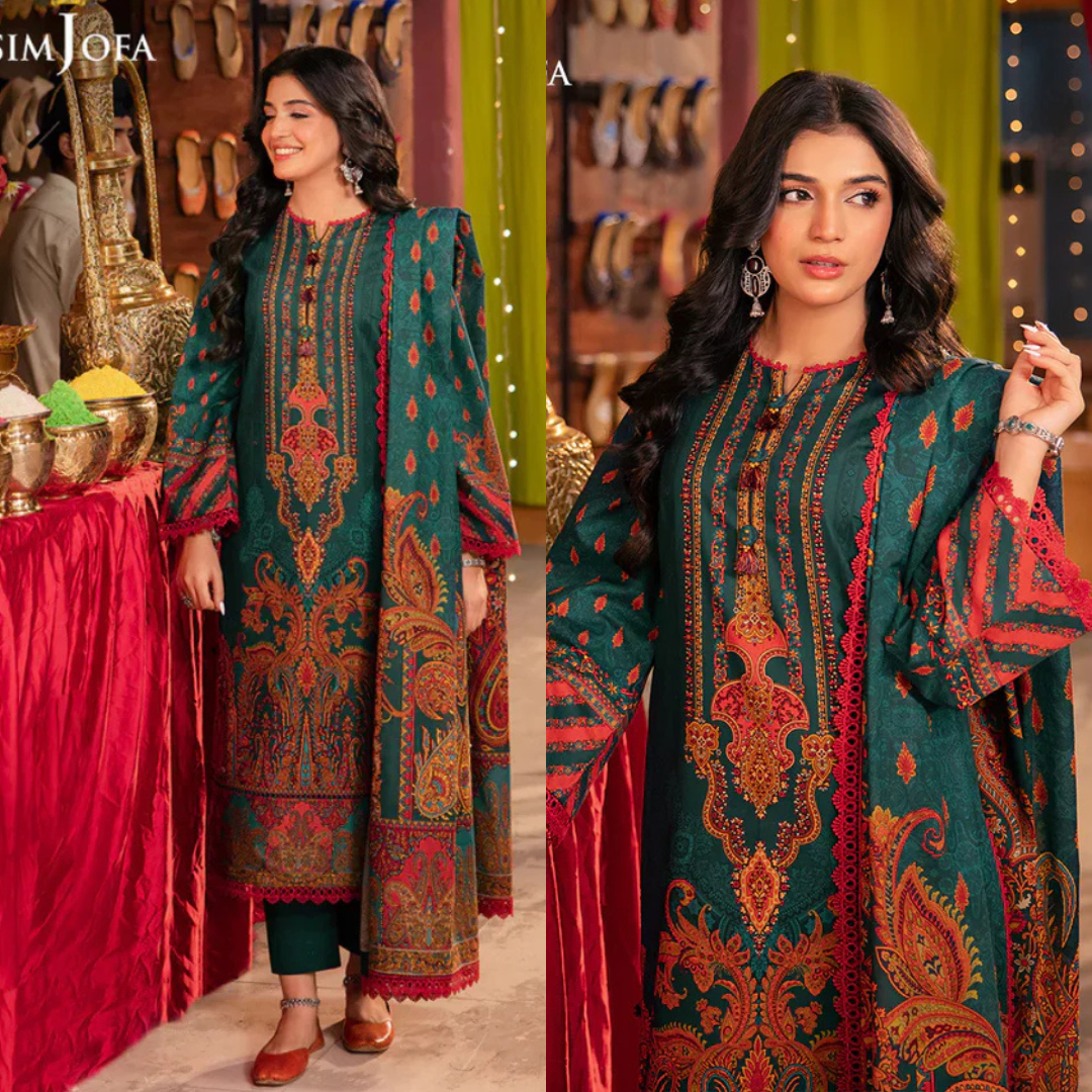 Swagiwear Asim Jofa - Winter 3PC Karandi Digital Print Dress - 