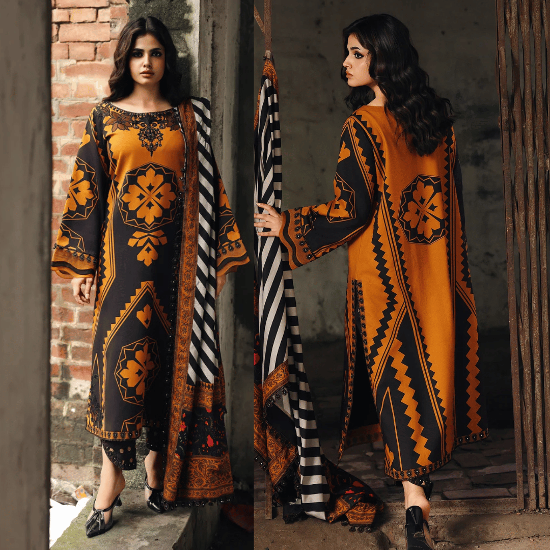 Swagiwear Charizma - Winter 3PC Karandi Digital Print Dress - 